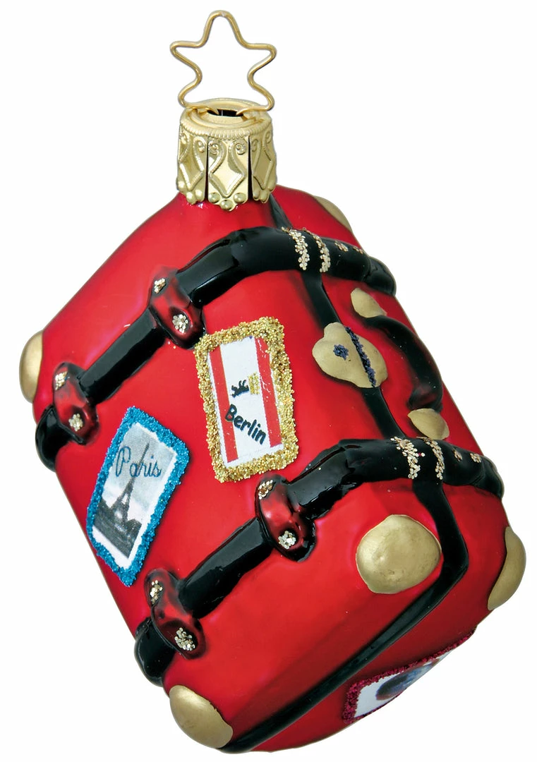 Inge Glass Lucky Red Suitcase Ornament Christmas