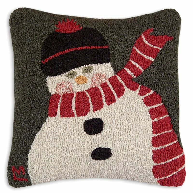 The Holiday Barn Christmas Snowman With Scarf Hooked Pillow