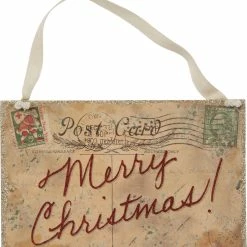 Primitives By Kathy Vintage Merry Christmas Postcard Sign