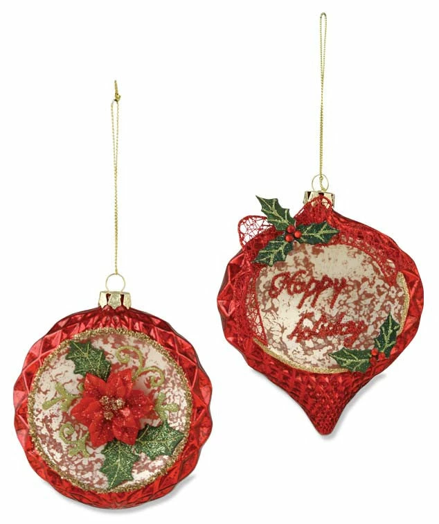 Bethany Lowe Poinsettia Glass Ornaments