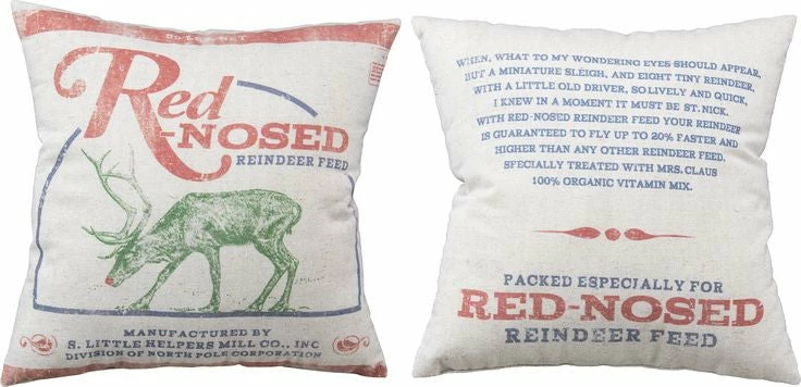 Primitives By Kathy Red Nosed Reindeer Feed Pillow Christmas