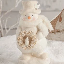 Bethany Lowe Snowman With Wreath, Winter Whites