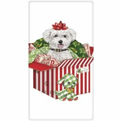 Mary Lake-Thompson Bichon Frise Christmas Surprise Flour Sack Towel