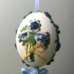 TheHolidayBarn.com Blue Flower Bouquet Egg Ornament
