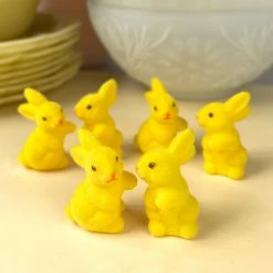 TheHolidayBarn.com Bright Yellow Flocked Bunny Rabbits, Small