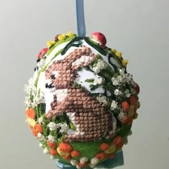TheHolidayBarn.com Needlepoint Bunny Egg Ornament, Blue New!