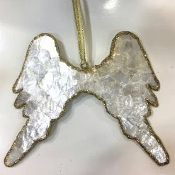 TheHolidayBarn.com Christmas Capiz Shell Angel Wings Ornament With Gold Glitter