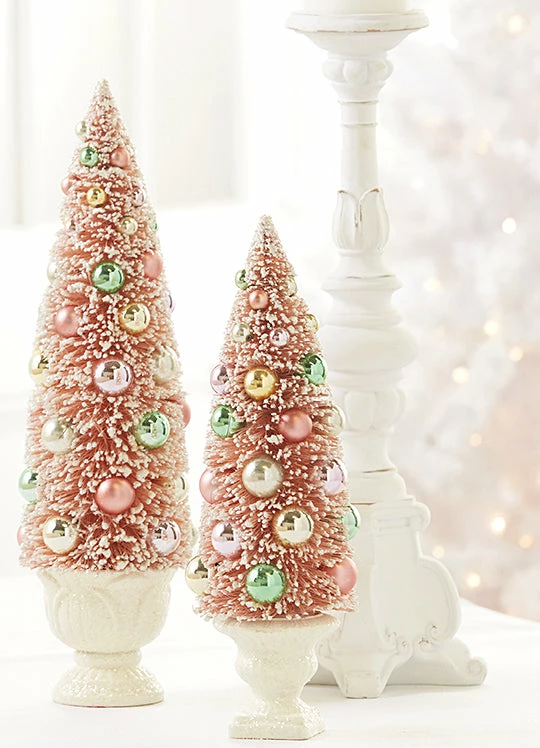 Raz Coral Pink Bottle Brush Trees In Urns New!