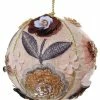 ShiShi Fabric Ball Ornament With Beaded And Embroidered Flowers, Pink Christmas