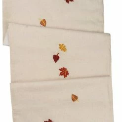 Primitives By Kathy New! Embroidered Fall Leaves Linen Table Runner