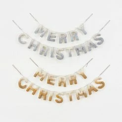 One Hundred 80 Degrees Felt Merry Christmas Banner, Gold Or Silver New!