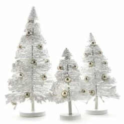 Cody Foster New! White Flocked Bottle Brush Trees With Silver Balls