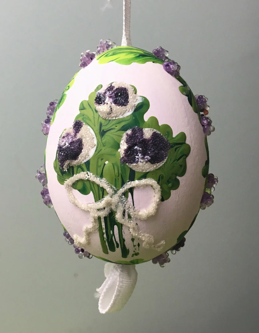 TheHolidayBarn.com Purple Flower Bouquet Egg Ornament New!