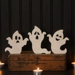 Bethany Lowe Ghoulish Ghost Silhouettes With White Glitter New!