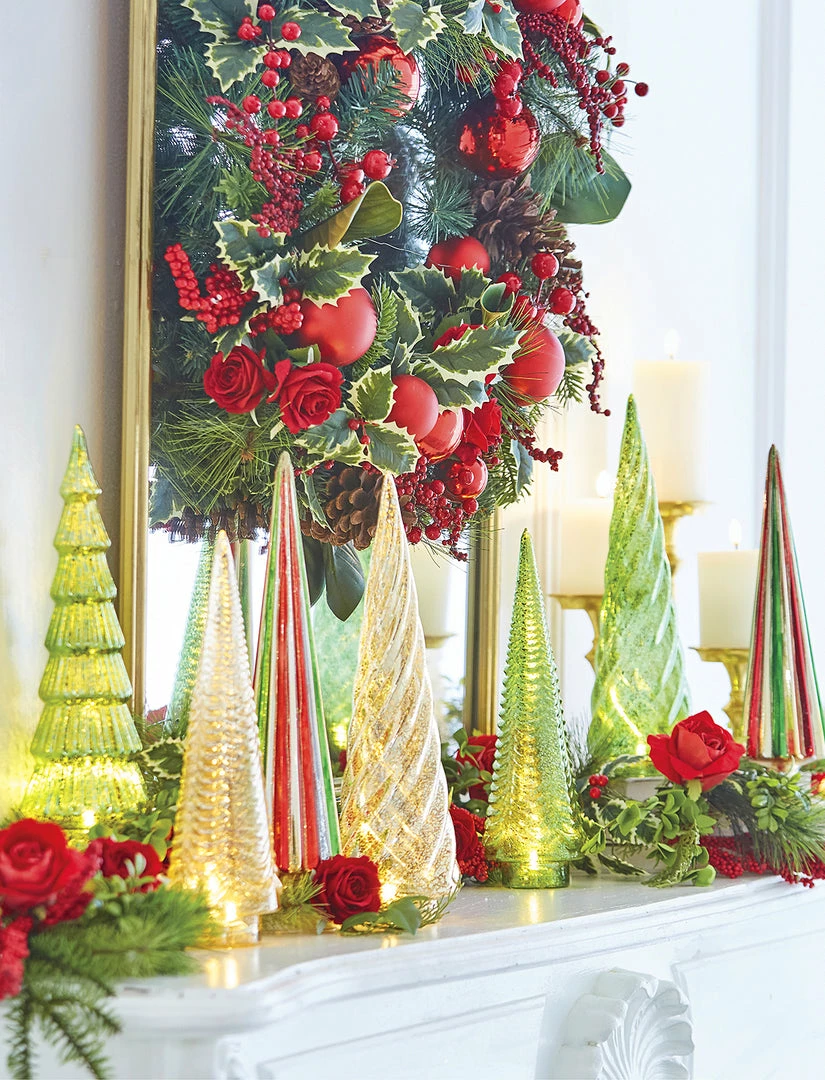 Raz Gold Mercury Glass Trees With Lights New!