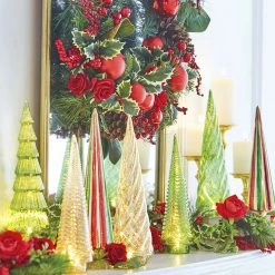 Raz Gold, Red & Green Ribbed Glass Trees New!