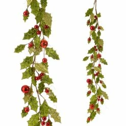 Raz Glittered Holly Ball Garland New!