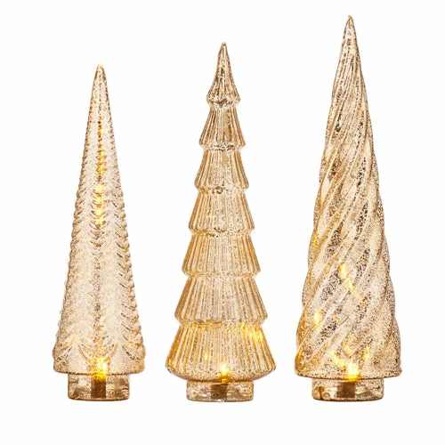 Raz Gold Mercury Glass Trees With Lights New!