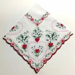 TheHolidayBarn.com Valentine's Day Hearts And Lilies Handkerchief Reproduction