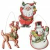 Raz Retro Christmas Tin Ornaments, Santa, Reindeer, Snowman