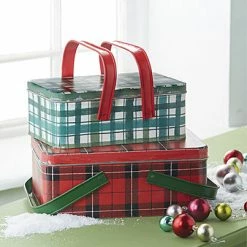 Raz Holiday Plaid Picnic Tins