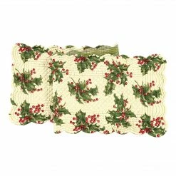 TheHolidayBarn.com Quilted Holly Table Runner, Cream New!
