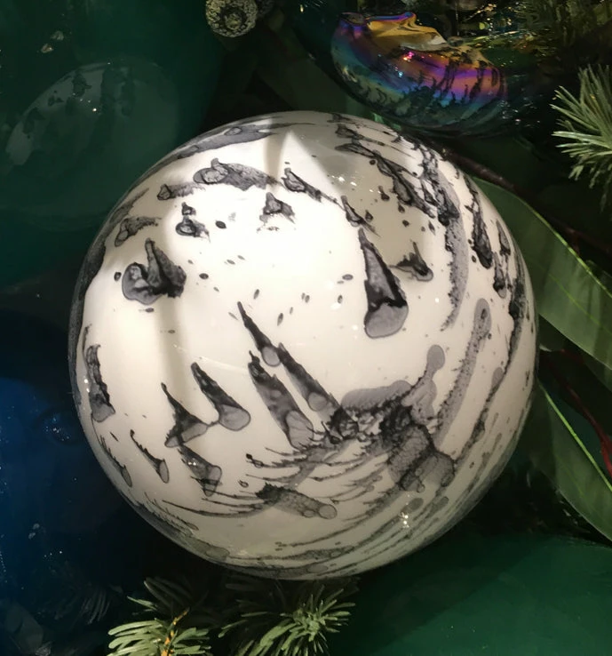 Winward Jim Marvin White & Grey Marble Glass Ball Ornaments New!