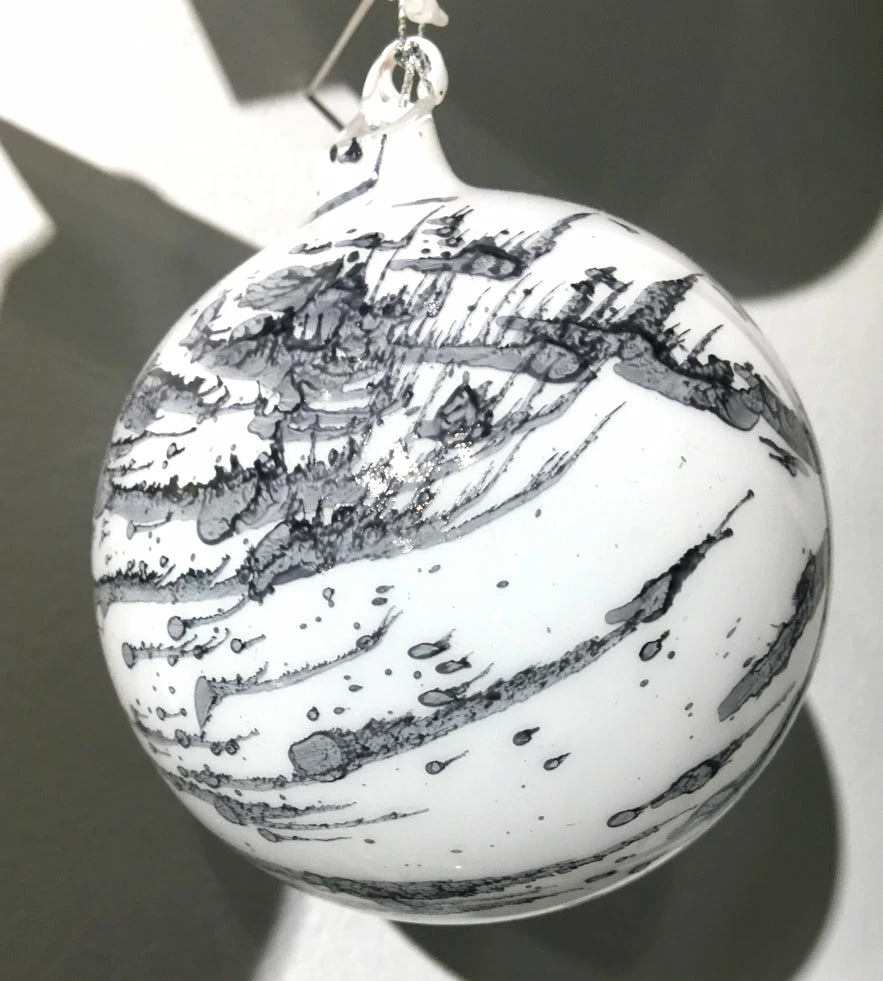 Winward Jim Marvin White & Grey Marble Glass Ball Ornaments New!