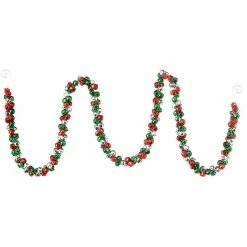 Raz Jingle Bell Garland, Red, Green & Silver