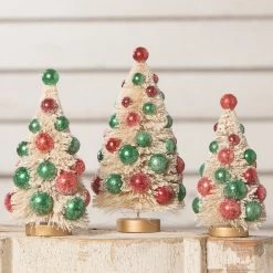 Bethany Lowe New! Jolly Bottle Brush Trees With Red And Green Balls