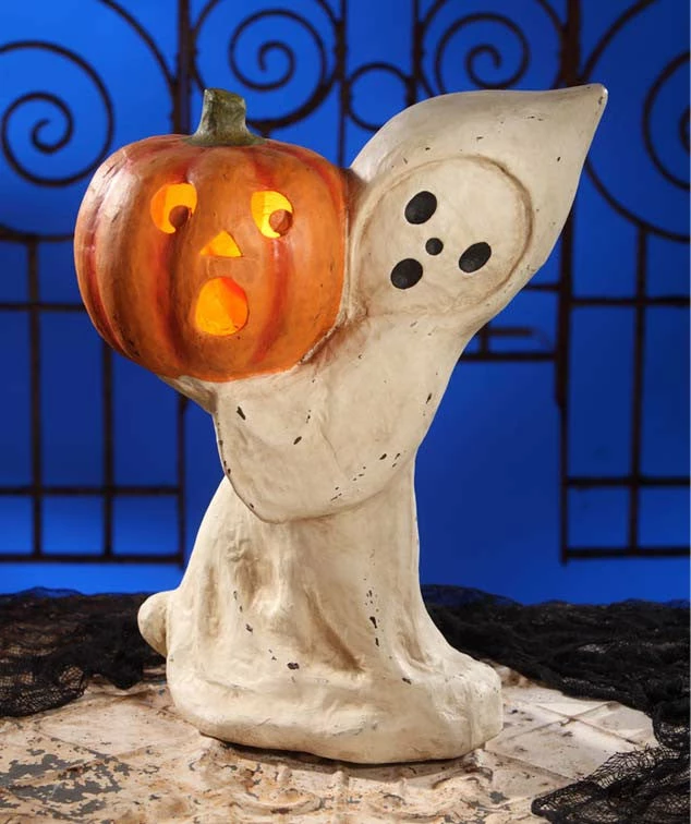 Bethany Lowe Large Ghost With Pumpkin - Paper Mache