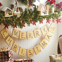 Raz Merry Christmas Word Game Letter Tile Garland New!