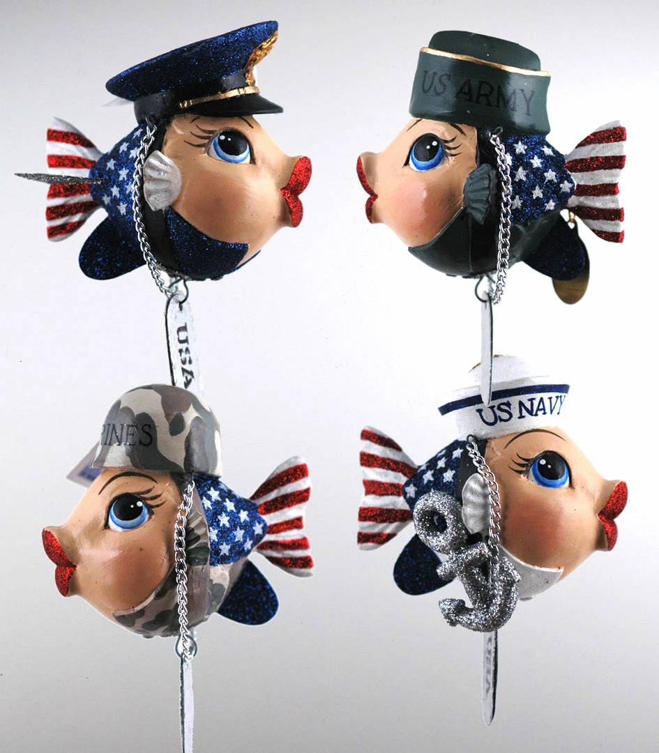 Katherine's Collection Military Kissing Fish Ornaments
