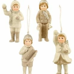 Bethany Lowe Mini Platinum & Ivory Snow Children Ornaments