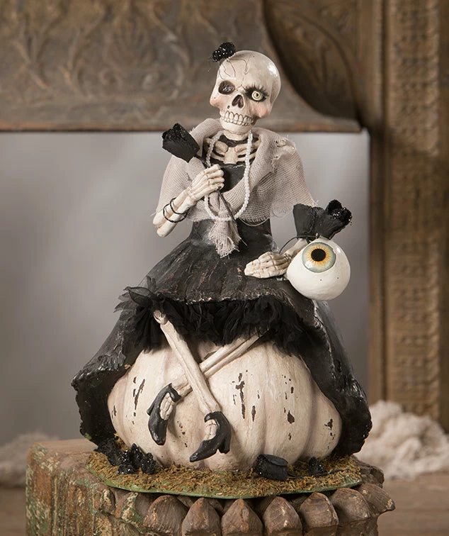 Bethany Lowe Miss Skeleton On Pumpkin New!