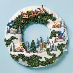 The Holiday Barn Musical Christmas Wreath Village Scene