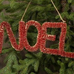 Ragon House New! Noel Ornament / Sign, Antique Red Bottle Brush