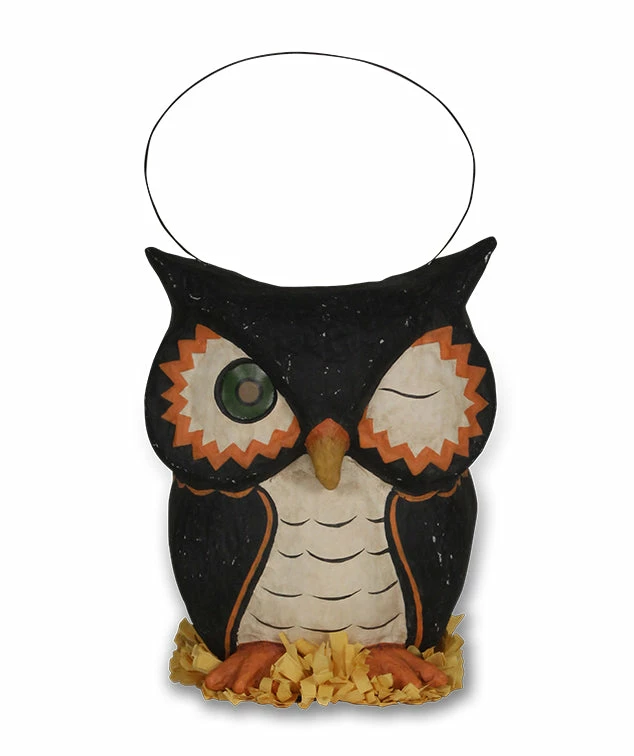 Bethany Lowe Paper Mache Owl Bucket