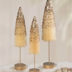 Bethany Lowe Peaceful Gold Glitter Bottle Brush Trees