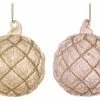 ShiShi Pink & Champange Quilted Glass Ornaments With Glitter, Set Of 4 Christmas