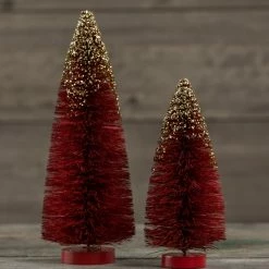 Ragon House New! Red Bottle Brush Trees With Gold Glitter
