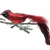 Old German Christmas Glass Red Cardinal Clip-On Ornament With Feathers