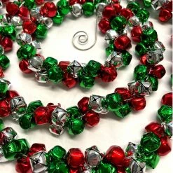 Raz Jingle Bell Garland, Red, Green & Silver