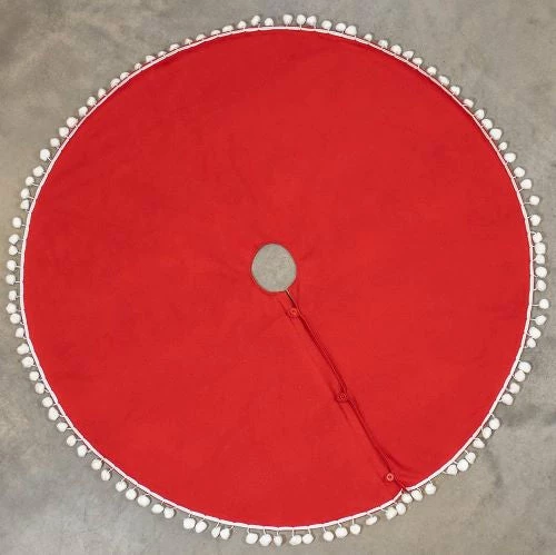 Ragon House Red Tree Skirt With White Pom Poms, 50"