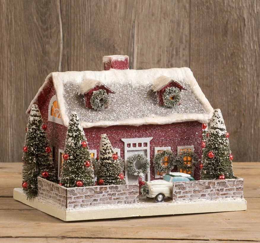 Ragon House New! Retro Christmas Cape With Car, Red