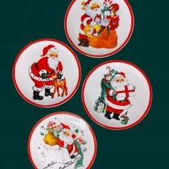 TheHolidayBarn.com Retro Santa Claus Plates, Small
