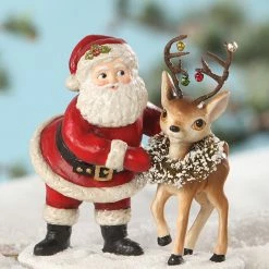 Bethany Lowe Retro Santa With Reindeer Figurine