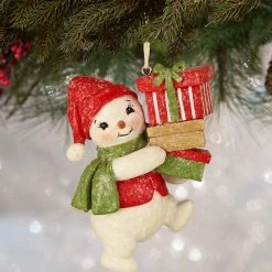 Bethany Lowe New! Retro Snowman With Gifts Ornaments