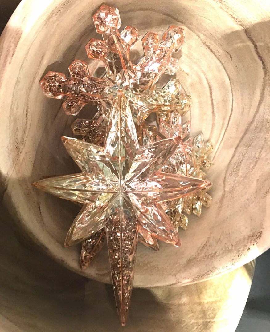 One Hundred 80 Degrees Christmas Glitter Filled Rose Gold Snowflake And Star Ornaments & Bowl Fillers