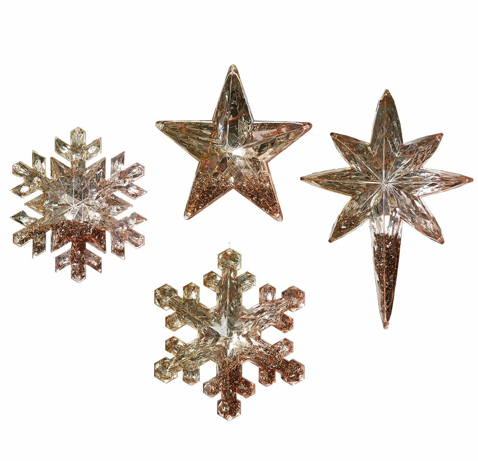 One Hundred 80 Degrees Christmas Glitter Filled Rose Gold Snowflake And Star Ornaments & Bowl Fillers